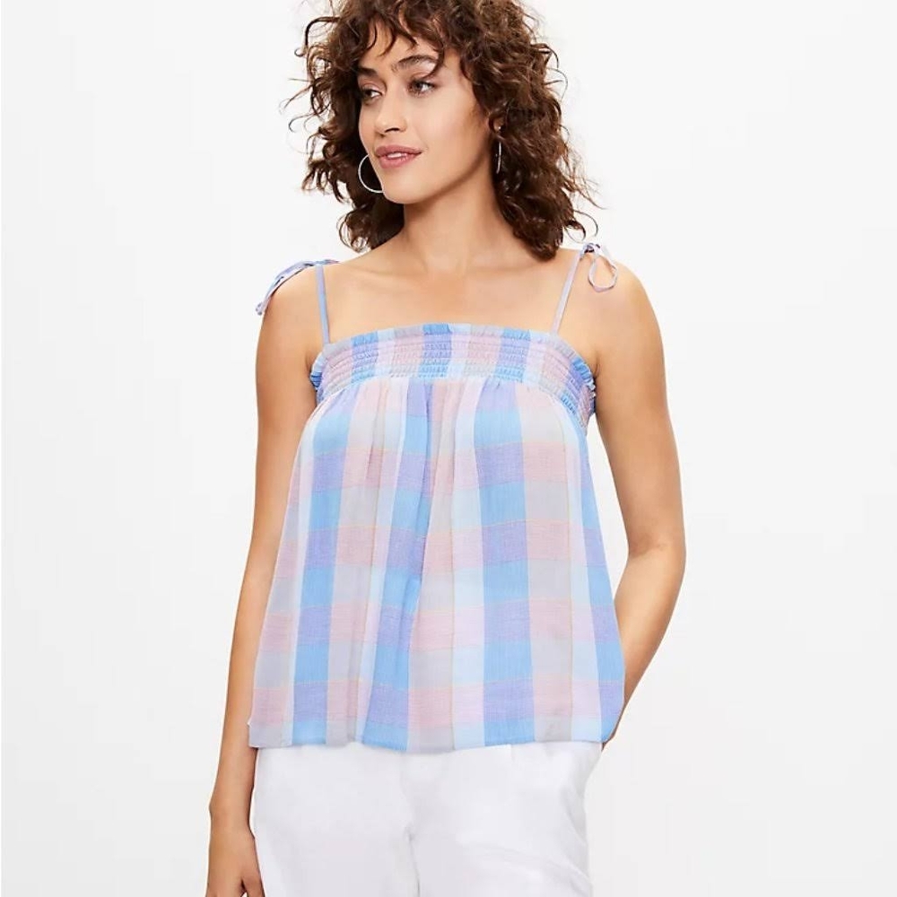 EUC LOFT Plaid Tie Tank Top